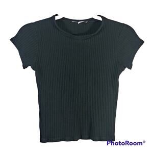 Don't Ask Why Black Ribbed Short Sleeve Top Size OS